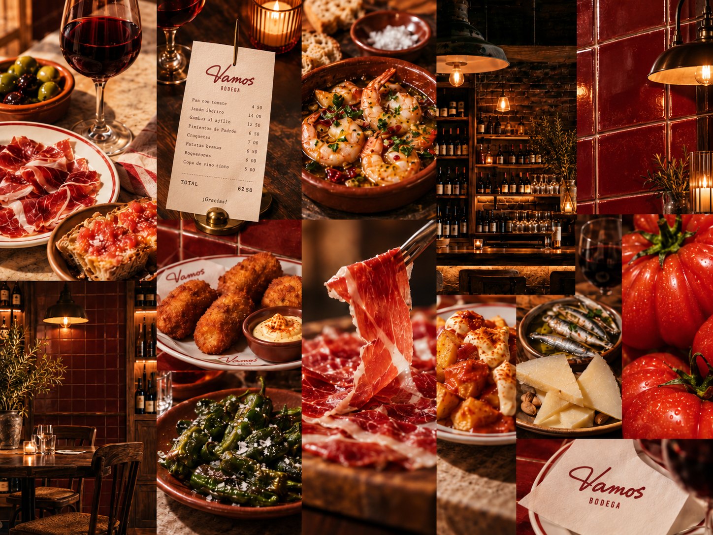 Uppdukat bord med tapas